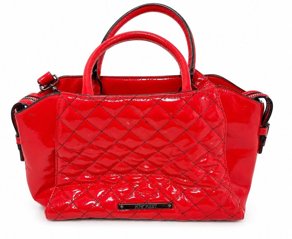 Betsey Johnson Red Quilted Patent Satchel Handbag Purse Shoulder Bag